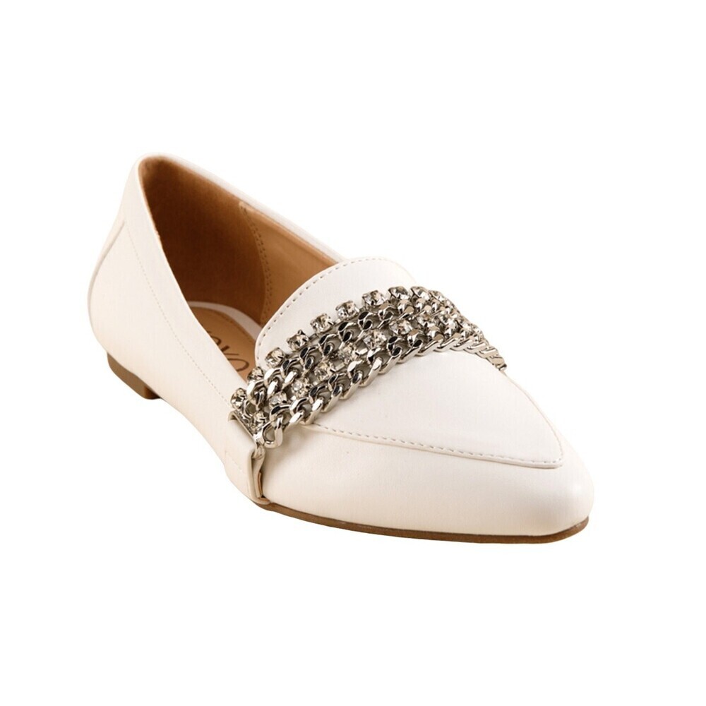 XOXO Vona Chain Loafers White oxford jeweled/rhinestone pointed toe slip on SZ 9